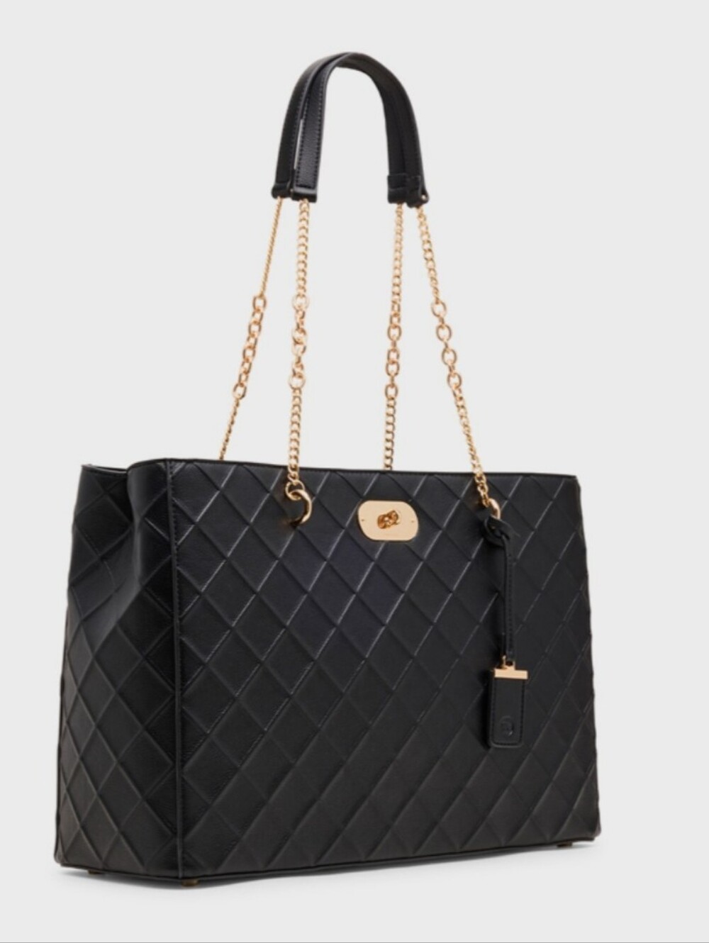 Anne Klein Black Quilted Tote with Gold Chain Handles